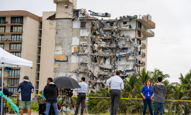 News media cover the collapse of the Surfside Condos in Miami in 2021