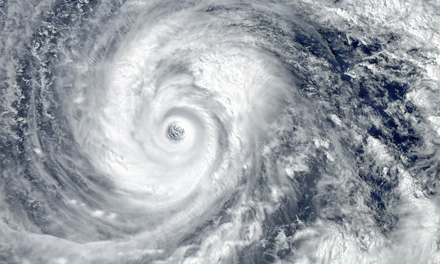 An aerial image of a hurricane 