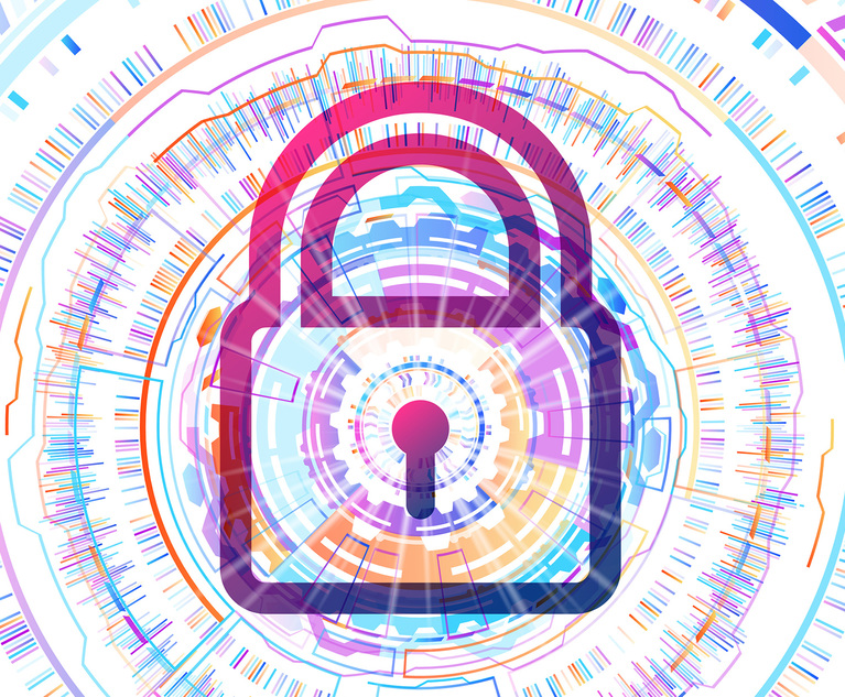 A digital illustration of a lock in front of some digital elements.