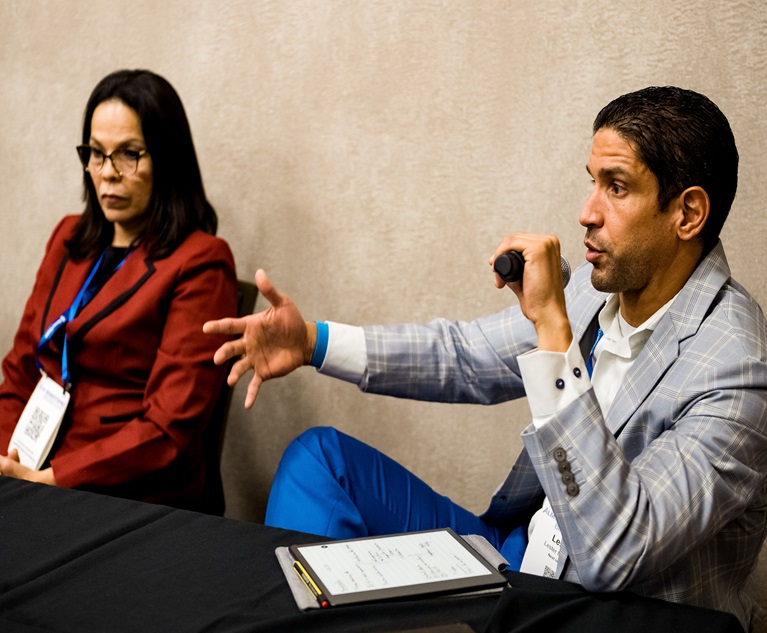 During a 2024 BenefitsPRO Broker Expo breakout session titled, "Weathering the Storm: Advisor Strategies for Adaptation and Resilience," Savoy Associates Broker Consultant Ruby Ulloa (left) and Next Impact CEO & Founder Lester Morales (right) encouraged attendees to break from convention in order to find the ideal solutions for their clients. (Credit: Lauren Lindley Photography for BenefitsPRO)