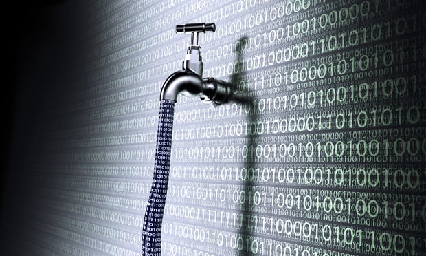 An illustration of a faucet with binary code coming out of it