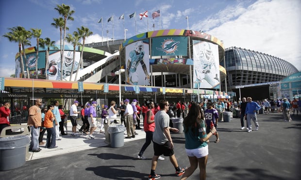 Fans arrive at Sun Life Stadium for the NFL game between the Miami Dolphins and the Minnesota Vikings.