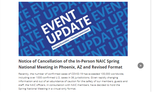 NAIC cancels in-person spring meeting Due to Coronavirus Concerns